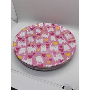 Set of 7 Cats Hearts  Dinner Plates C&C California Home Melamine 10.5" Pink